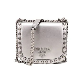 PRADA Cow Leather Shoulder Bag Women's Metallic