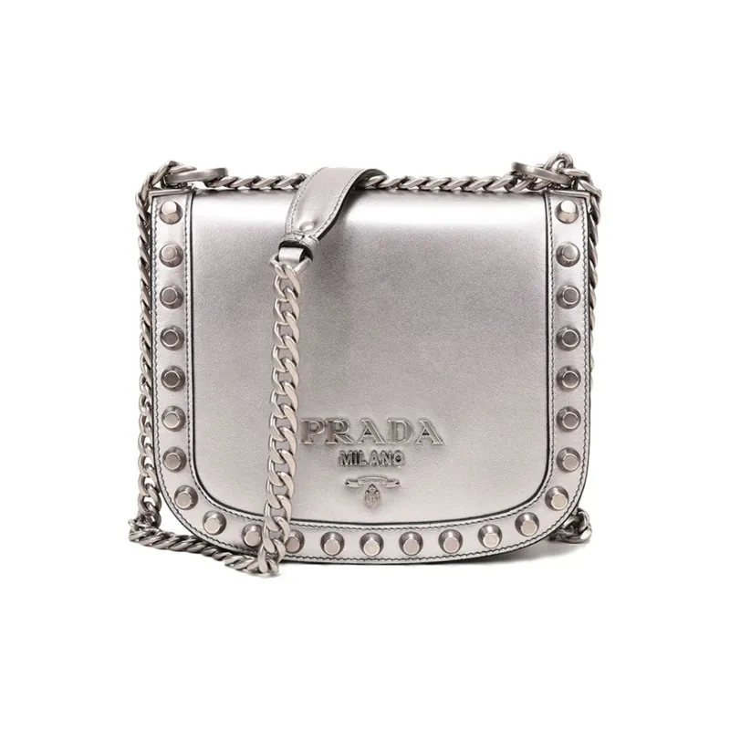 PRADA Cow Leather Shoulder Bag Women's Metallic-0