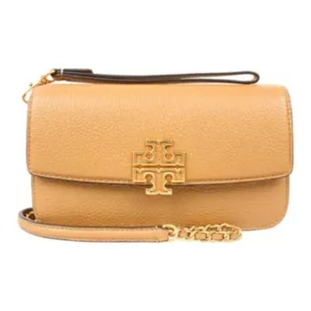 TORY BURCH Britten Cow Leather Small Square Bag Shoulder Bag, Crossbody Bag Trumpets Women's Light Brown