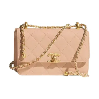 CHANEL Calfskin With Metal Flap Wallet Coin Purse Crossbody Bag Mini Women's Nude Milk Tea Beige