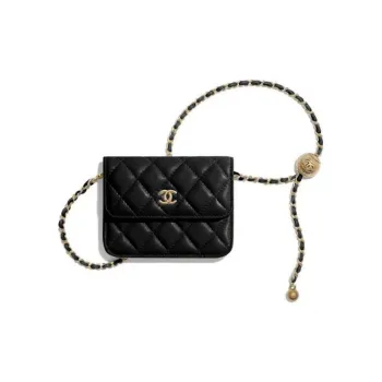 CHANEL Little Golden Ball Sheepskin Coin Purse, Fanny Pack, Shoulder Bag, Crossbody Bag Regular Women's Black