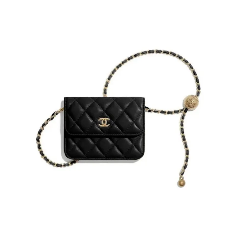 CHANEL Little Golden Ball Sheepskin Coin Purse, Fanny Pack, Shoulder Bag, Crossbody Bag Women's Black-0