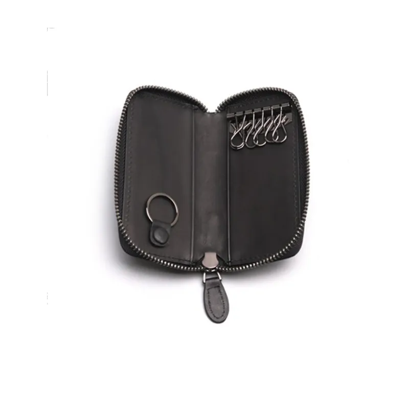CMLZIUA Cow Leather Key Pouch Unisex Black-2