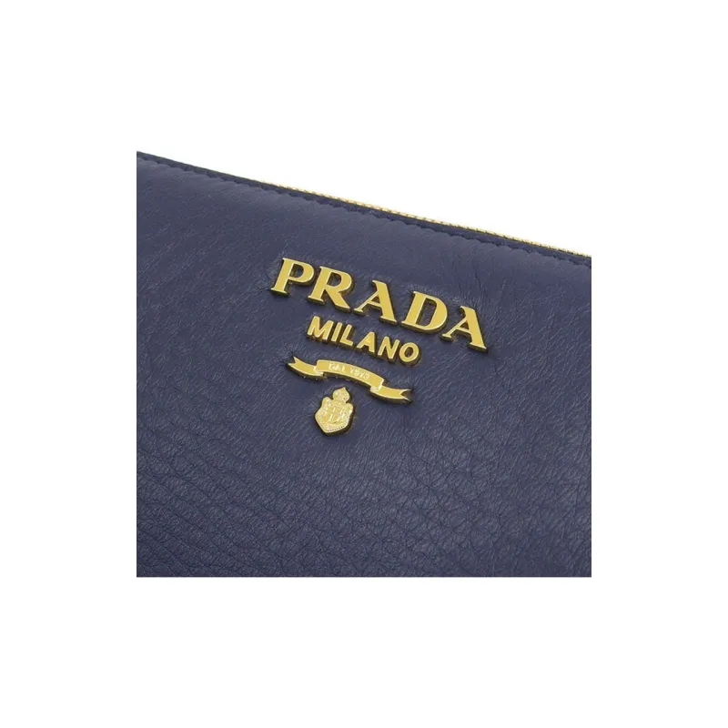 PRADA Leather Makeup Clutch Small Size Women's Marine Blue-5