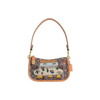 COACH Observed By Us Collaboration Swinger Fabric With Cow Leather Shoulder Bag Handbag Mahjong Women's Oak Maple