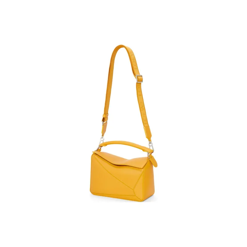 LOEWE Puzzle Satin Cow Leather Handbag Shoulder Bag Crossbody Bag Small Size Women's Sunflower Yellow-1