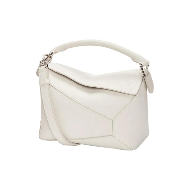 LOEWE Puzzle Soft Grain Calfskin Shoulder Bag, Crossbody Bag, Handbag Trumpets Women's White-0