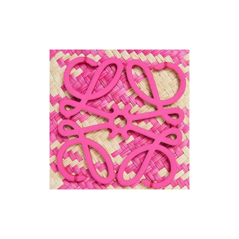 LOEWE Iracap Palm Fiber With Cow Leather Shoulder Bag, Crossbody Bag Women's Natural & Fuchsia-3
