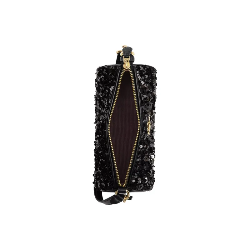 COACH Nolita Sequins Patch Smooth Leather Baguette Bag Shoulder Bag Handbag Small Size Women's Gold & Black-3