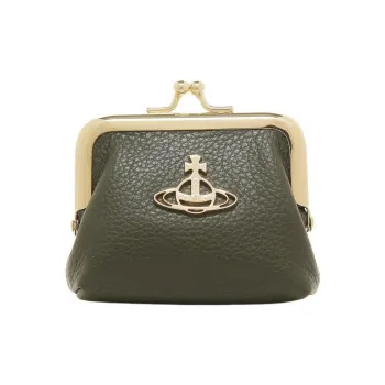 Vivienne Westwood Grain Leather Coin Purse Mini Women's Green Light Gold