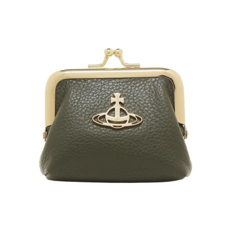 Vivienne Westwood Grain Leather Coin Purse Mini Women's Green Light Gold-0
