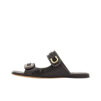 FERRAGAMO Gancini plaque Leather Slides