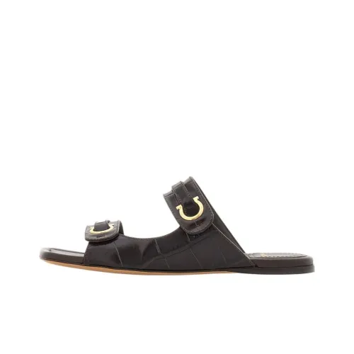 FERRAGAMO Gancini plaque Leather Slides