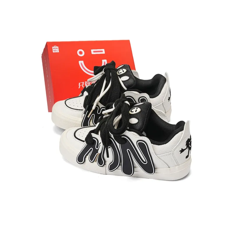 MINISO Low Top Skateboard Shoes Women's Classic Black White-6