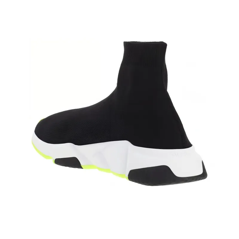 Balenciaga Speed Anti Slip Wear Resistant High Top Casual Shoes Men's Black Yellow-3