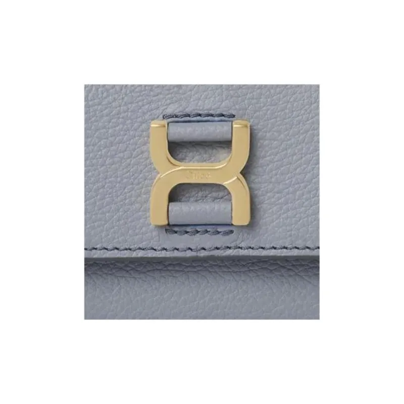 Chloe Marcie Grained Calfskin Card Holder Wallet Small Size Women's Storm Blue-3