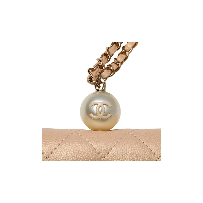 CHANEL Cow Leather Coin Necklace Pouch Trumpets Women's Pink-5