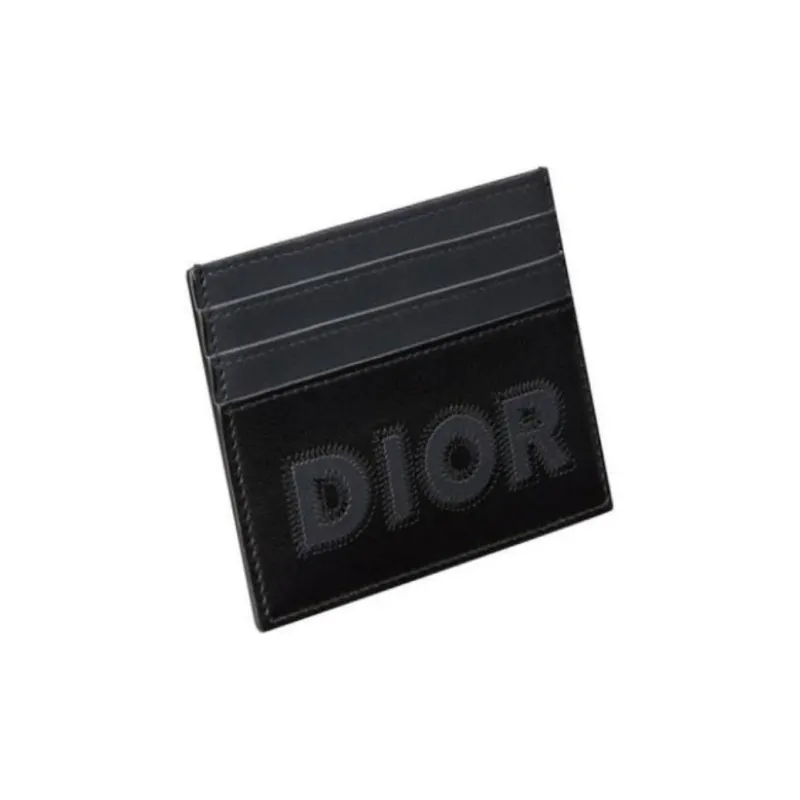 DIOR Smooth Cow Leather Card Holder Men's Dark Gray-2