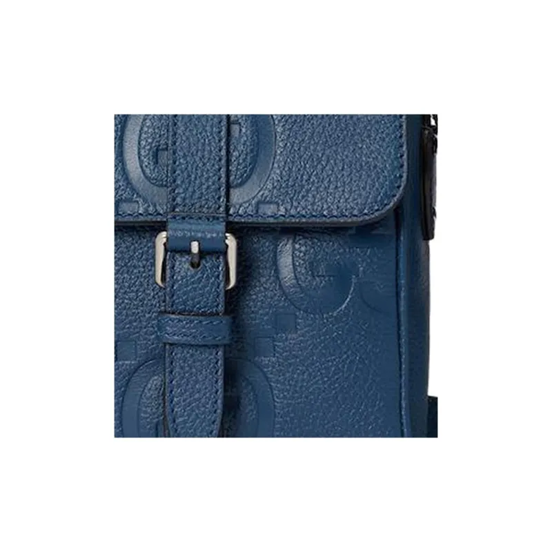 GUCCI Leather Messenger Bag, Shoulder Bag, Crossbody Bag Trumpets Men's Blue-6