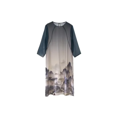 Mapping Long-Sleeved Dresses Women's Indigo