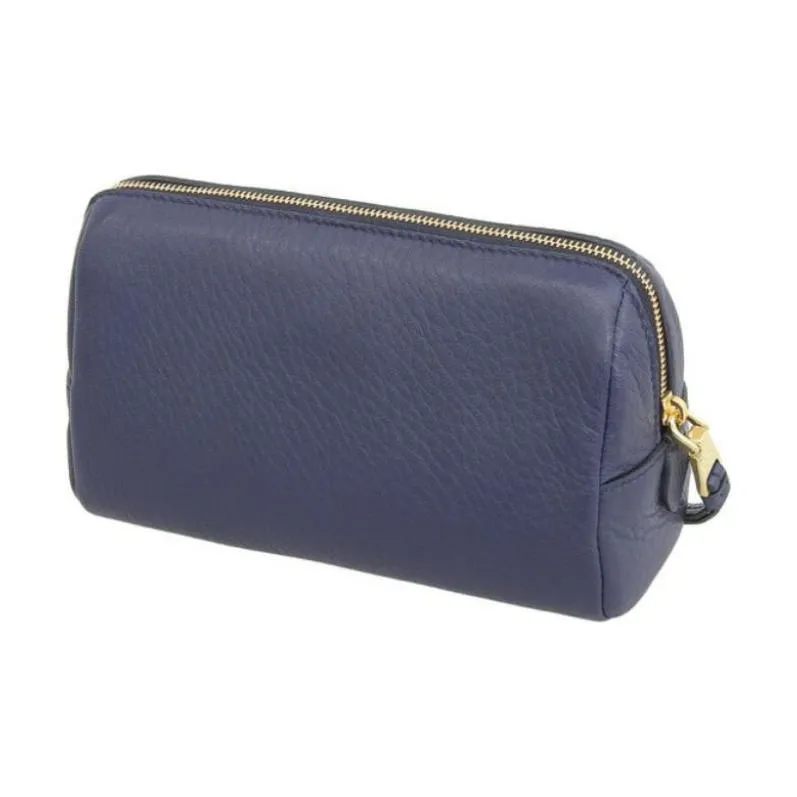 PRADA Leather Makeup Clutch Small Size Women's Marine Blue-3