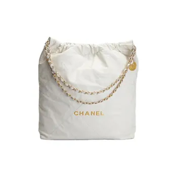CHANEL 22Bag Shiny Calfskin Tote Bag, Shopping Bag, Handbag, Shoulder Bag Tubas Women's White
