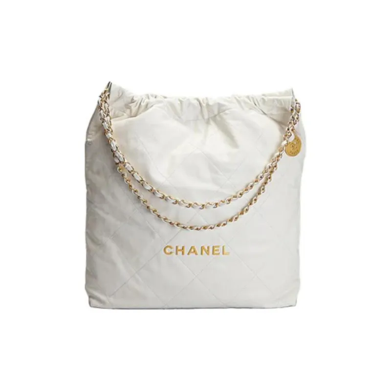 CHANEL 22Bag Shiny Calfskin Tote Bag, Shopping Bag, Handbag, Shoulder Bag Tubas Women's White-0