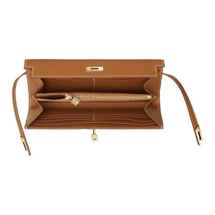 HERMES Epsom Calfskin Wallet Women's 37 Gold Brown-1