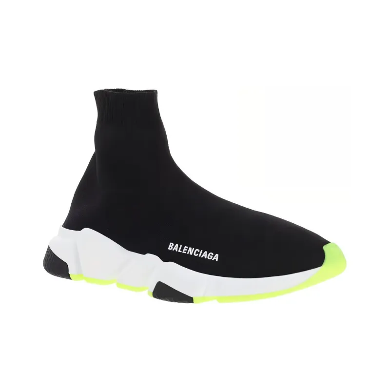 Balenciaga Speed Anti Slip Wear Resistant High Top Casual Shoes Men's Black Yellow-2