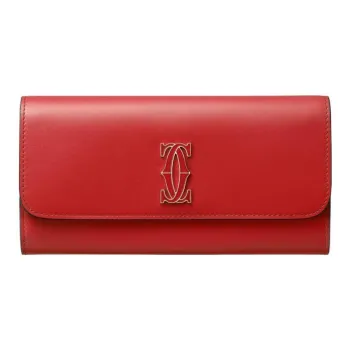 CARTIER Calfskin Wallet Women's Red