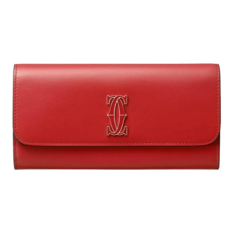 CARTIER Calfskin Wallet Women's Red-0