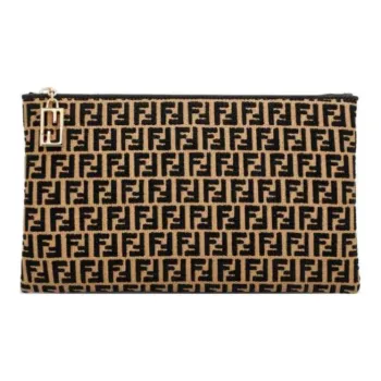 FENDI Raffia Clutch Medium Size Women's Black