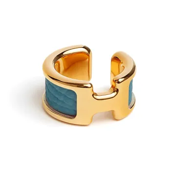 HERMES Gold Plated Metal Piece, Calfskin Clip On Earrings Women's Gold