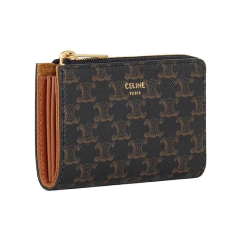 CELINE Triomphe Arc De Triomphe Canvas Clutch Wallet Coin Purse Mini Men's Black & Tan-1