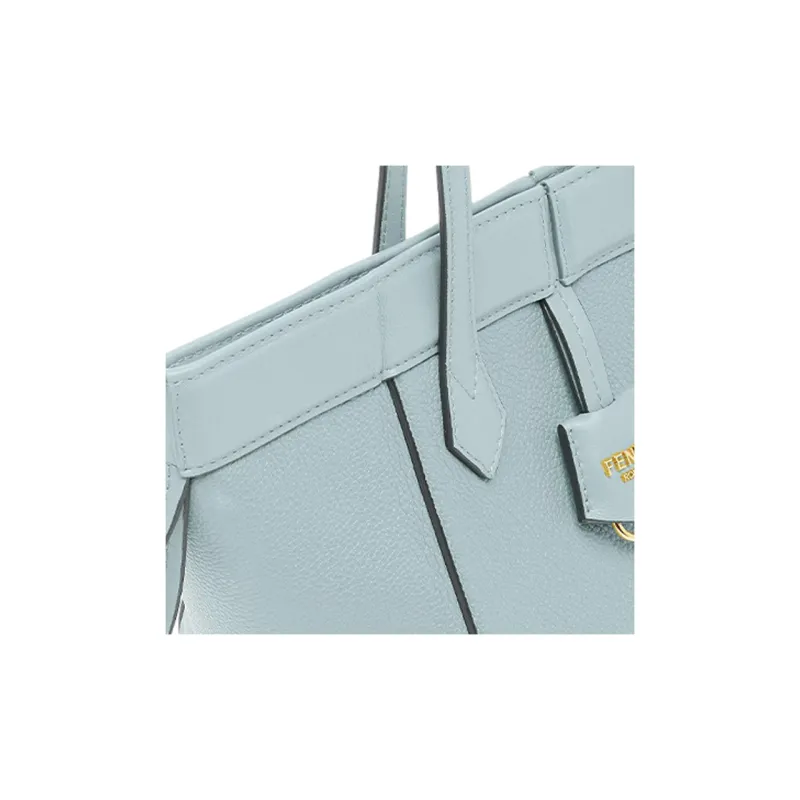 FENDI Grained Leather Bucket Bag Handbag Shoulder Bag Women's Light Blue-6
