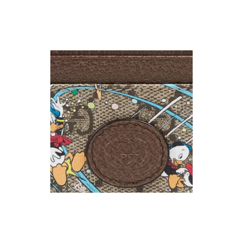 GUCCI Disney Collaboration Leather Logo Canvas With Leather Card Holder Unisex Ebony-7