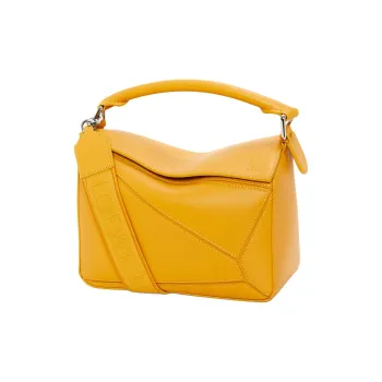 LOEWE Puzzle Satin Cow Leather Handbag Shoulder Bag Crossbody Bag Small Size Women's Sunflower Yellow