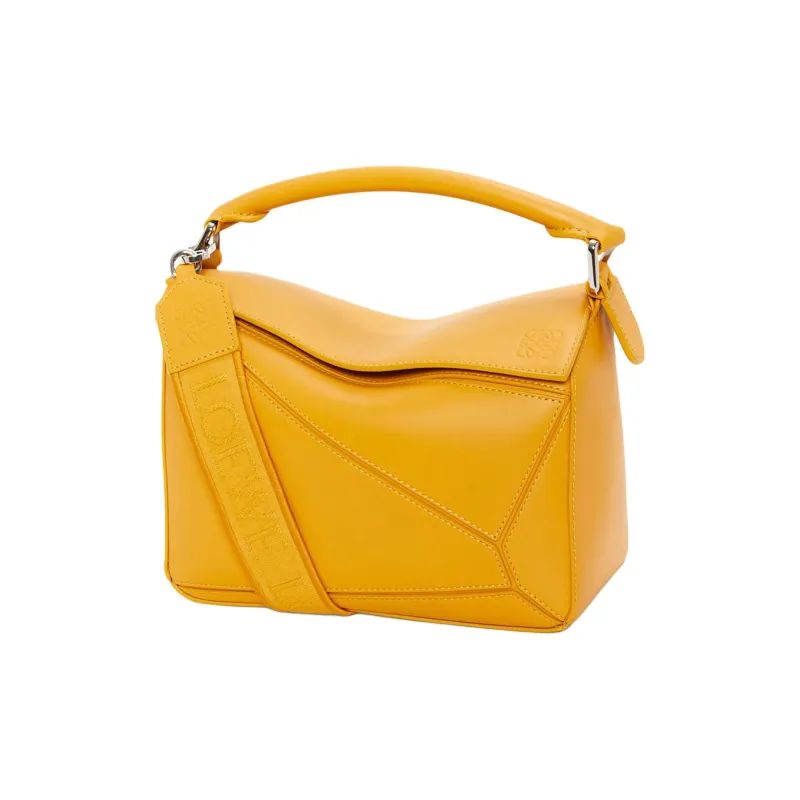 LOEWE Puzzle Satin Cow Leather Handbag Shoulder Bag Crossbody Bag Small Size Women's Sunflower Yellow-0