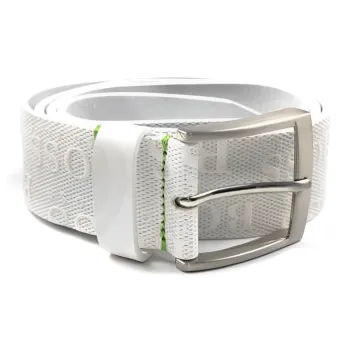 HUGO BOSS Logo Embossed Pin Buckle Leather Belts Men's White