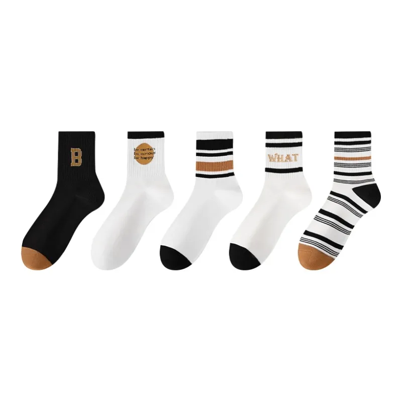 H YXIANG Mid Calf Socks Women's 5 Pack Mixed Color-0