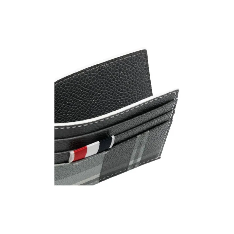THOM BROWNE Logo Tag Check Pattern Cardholder-2