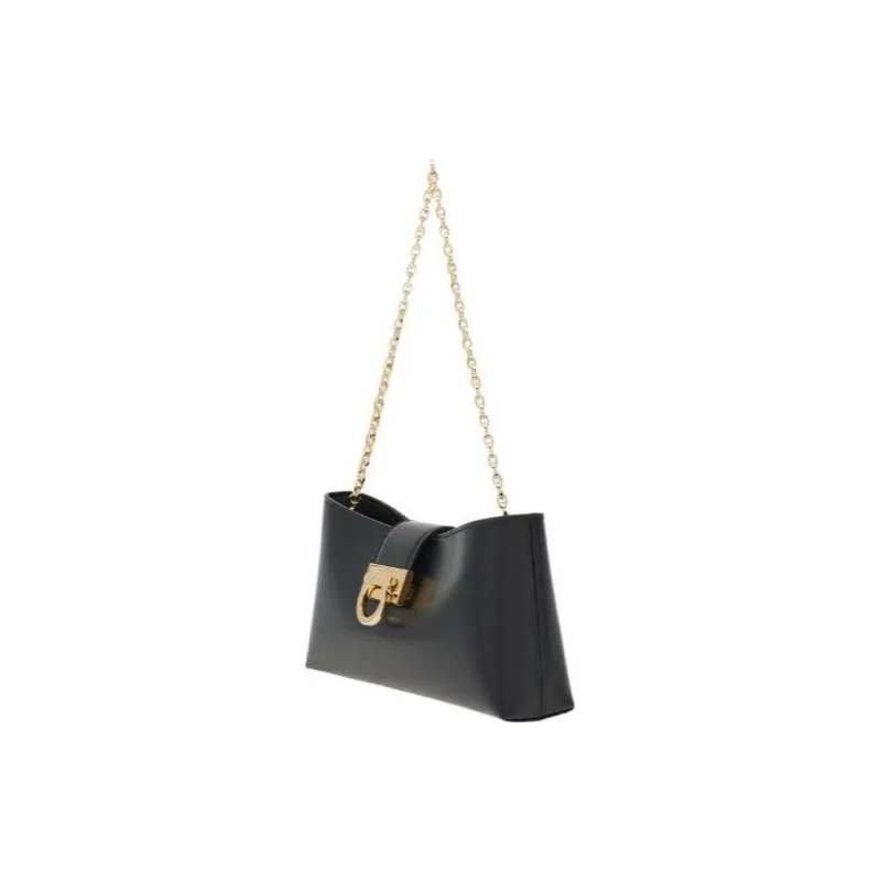 FERRAGAMO Trifolio Cow Leather Chain Bag Shoulder Bag Women's Black-3
