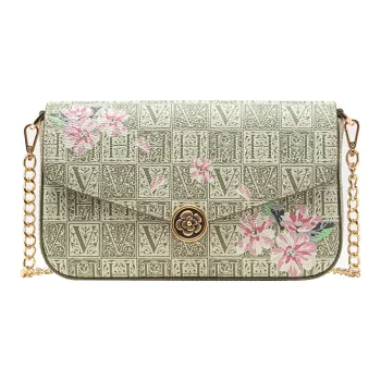 VANESSA HOGAN Monogram Pvc Envelope Bag Chain Shoulder Bag Small Size Women's Green/Gray