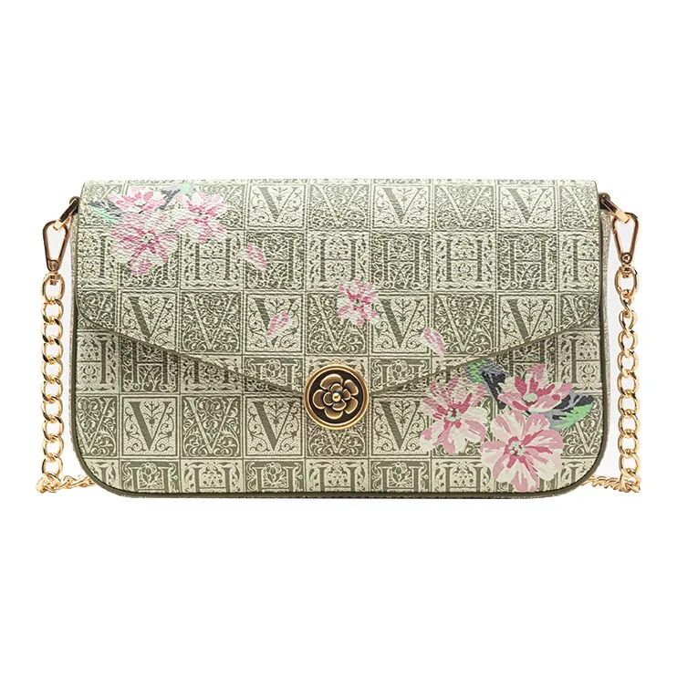 VANESSA HOGAN Monogram Pvc Envelope Bag Chain Shoulder Bag Small Size Women's Green/Gray-0
