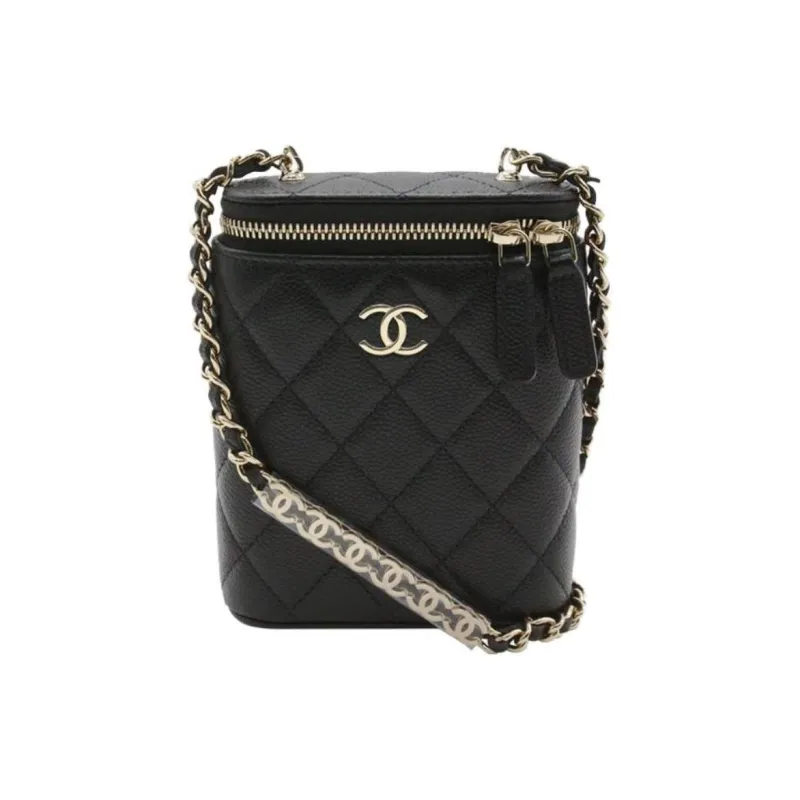 CHANEL Grain Cow Leather Makeup Bag Chain Bag Makeup Case Women's Black-0