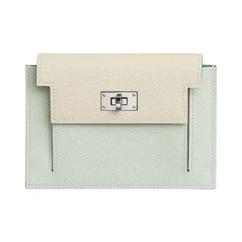 HERMES Kelly Pocket Epsom Calfskin Wallet Women's Light Blue/White