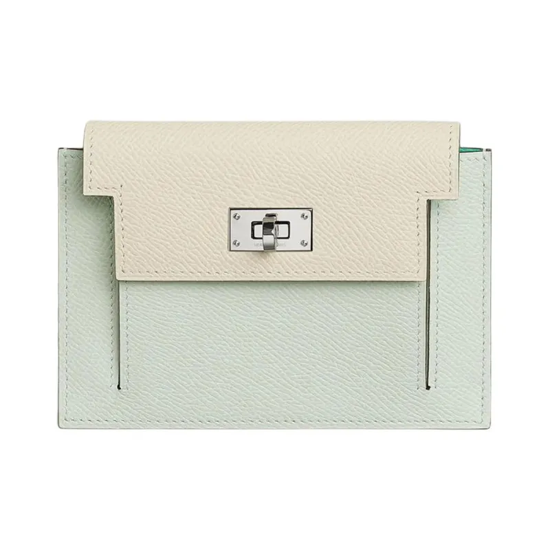 HERMES Kelly Pocket Epsom Calfskin Wallet Women's Light Blue/White-0