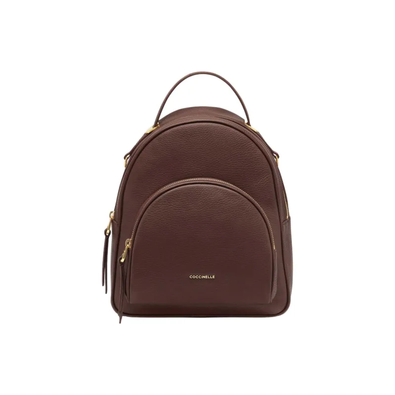 COCCINELLE Grain Texture Leather Backpack Women's Brown-0