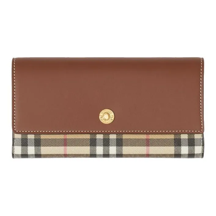 Burberry Vintage Polyurethane Card Holders Clutches Wallets Women's Beige & Brown-0