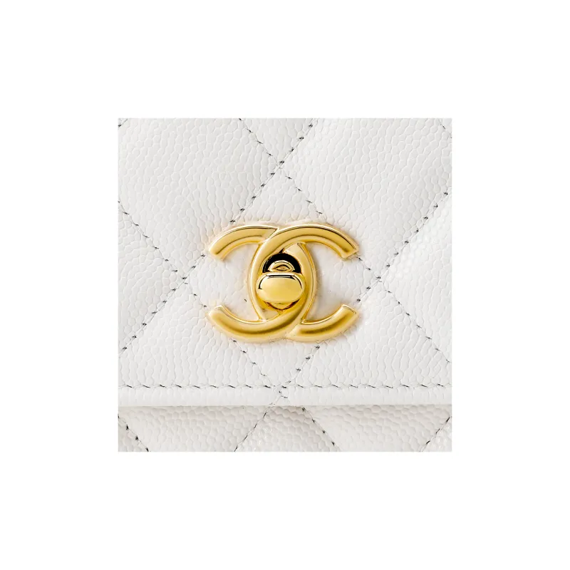 CHANEL WOC Litchi Grain Cow Leather Clutch Chain Bag Wallet Tubas Women's White-3